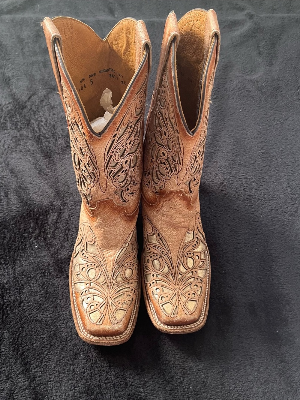 Corral Tan Leather Lace-Up Western Boots with Cutout Embroidery